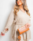 Croc Patterned Zip Around Purse