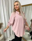 Long Back Roll Up Sleeve Loose Fit Top