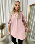 Long Back Roll Up Sleeve Loose Fit Top