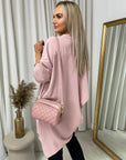 Long Back Roll Up Sleeve Loose Fit Top