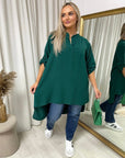 Long Back Roll Up Sleeve Loose Fit Top