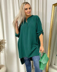 Long Back Roll Up Sleeve Loose Fit Top