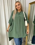 Long Back Roll Up Sleeve Loose Fit Top