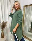 Long Back Roll Up Sleeve Loose Fit Top