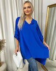 Long Back Roll Up Sleeve Loose Fit Top