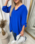 Long Back Roll Up Sleeve Loose Fit Top