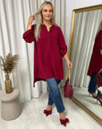 Long Back Roll Up Sleeve Loose Fit Top