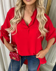Long Back Roll Up Sleeve Loose Fit Top