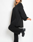 Chunky Knitted Button Up Cardigan Wide Leg Trousers Co-ord Set - Toi ‘n’ Moi Ltd