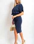 Belted Wrap Front Kimono Sleeve Midi Dress - Toi ‘n’ Moi Ltd