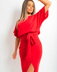 Belted Wrap Front Kimono Sleeve Midi Dress - Toi ‘n’ Moi Ltd