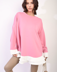 Contrast Ruffled Hem Top
