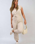 Short Sleeve Cinched Waist Jumpsuit - Toi ‘n’ Moi Ltd