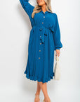 Pleated Frill Button Tie Waist Midi Dress - Toi โnโ Moi Ltd
