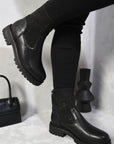 Rhinestone Faux Leather Stretch Ankle Boots