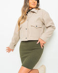 Cropped Long Sleeve Collared Jacket with Pockets