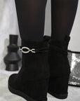 Decorative Strap Wedge Heel Platform Ankle Boots
