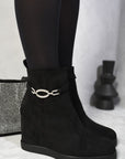 Decorative Strap Wedge Heel Platform Ankle Boots
