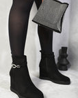 Decorative Strap Wedge Heel Platform Ankle Boots