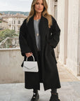 Waist Belt Longline Coat Jacket with Pocket