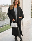 Waist Belt Longline Coat Jacket with Pocket