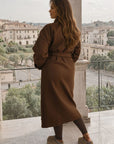 Waist Belt Longline Coat Jacket with Pocket