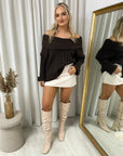 Off Shoulder Long Sleeve Knitted Loose Top