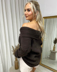 Off Shoulder Long Sleeve Knitted Loose Top