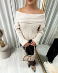 Off Shoulder Long Sleeve Knitted Loose Top