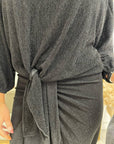 Shimmer Long Sleeve Tie Front Top