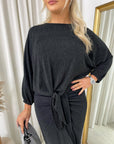 Shimmer Long Sleeve Tie Front Top