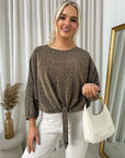 Shimmer Long Sleeve Tie Front Top
