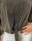 Shimmer Long Sleeve Tie Front Top