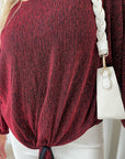 Shimmer Long Sleeve Tie Front Top