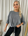 Shimmer Long Sleeve Tie Front Top
