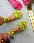Faux Leather Lace Up Chunky Sandals