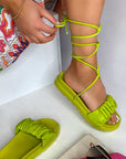 Faux Leather Lace Up Chunky Sandals