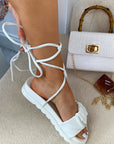 Faux Leather Lace Up Chunky Sandals