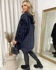 Oversized Sequin Sleeve Knitted Hoodie Jumper