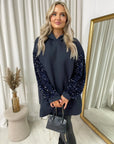Oversized Sequin Sleeve Knitted Hoodie Jumper