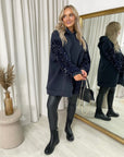 Oversized Sequin Sleeve Knitted Hoodie Jumper
