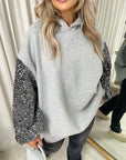 Oversized Sequin Sleeve Knitted Hoodie Jumper
