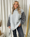 Oversized Sequin Sleeve Knitted Hoodie Jumper