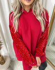 Oversized Sequin Sleeve Knitted Hoodie Jumper