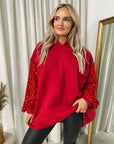 Oversized Sequin Sleeve Knitted Hoodie Jumper