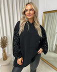 Oversized Sequin Sleeve Knitted Hoodie Jumper