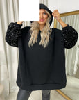 Oversized Sequin Sleeve Knitted Hoodie Jumper