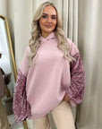 Oversized Sequin Sleeve Knitted Hoodie Jumper