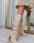 Faux Leather Croc Print Knee High Boots