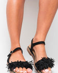 Side Buckle Closure Fringe Sandals